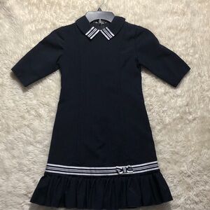 Novelli navy blue pleated A-line dresses for girls.